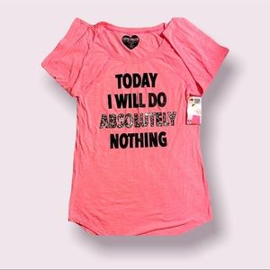 ‘Today I Will Do Absolutely’ Nothing Pink Sequin Sleep Long Sleeve Shirt NWT